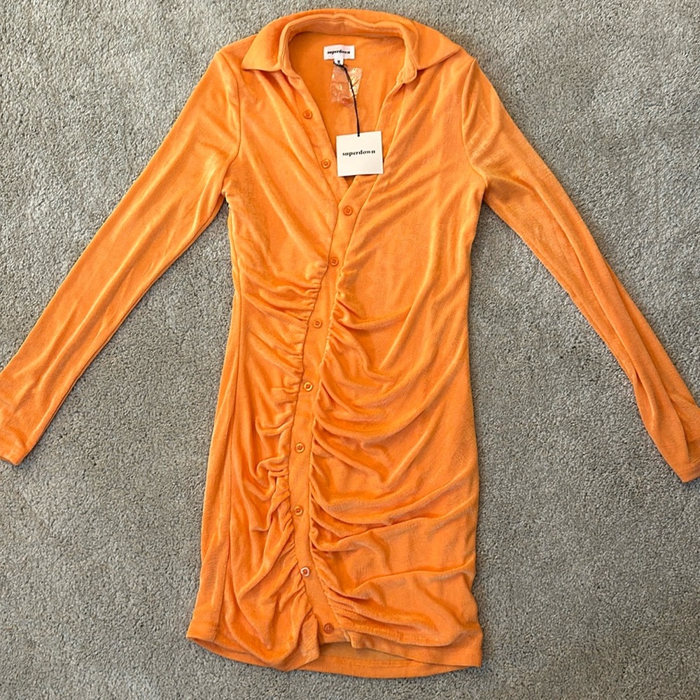 Gorgeous super down long sleeves mini orange dress new with tags